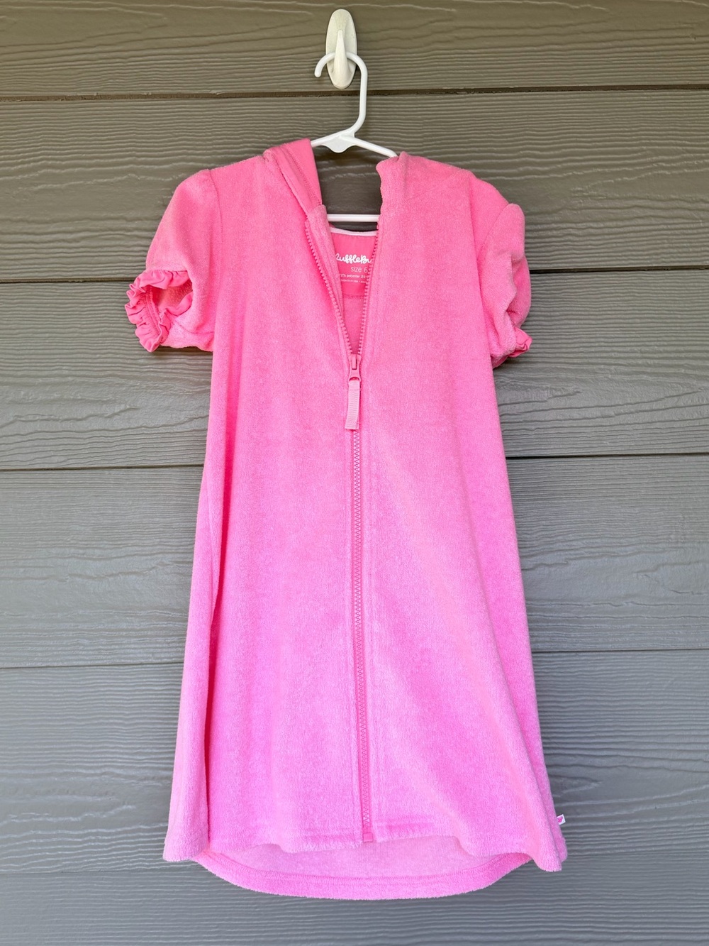 Rufflebutts Girls' Pink Hooded Zip-Front Swim Cover Size 6
